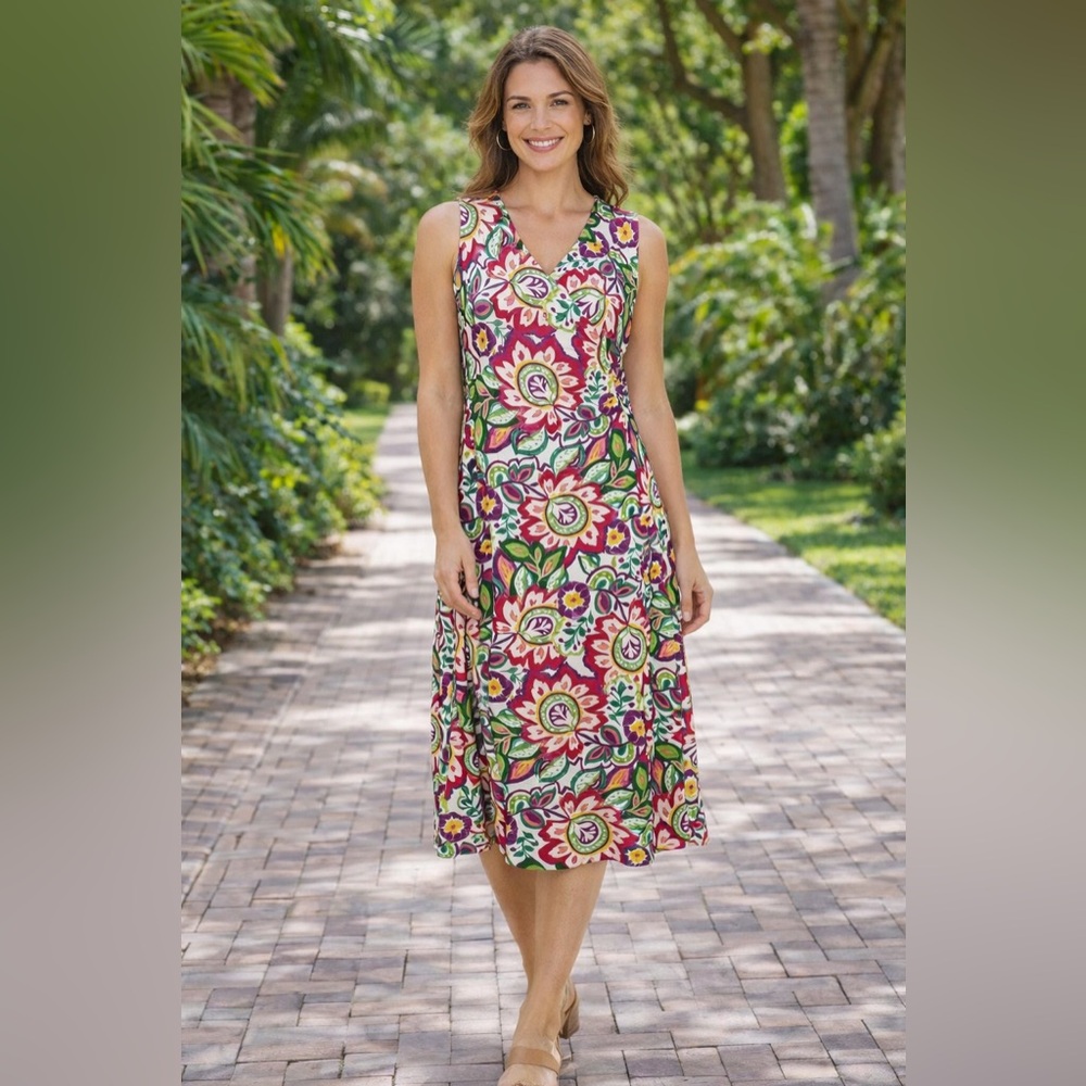 Soft‎ Surroundings Floral Midi Dress Size M petite